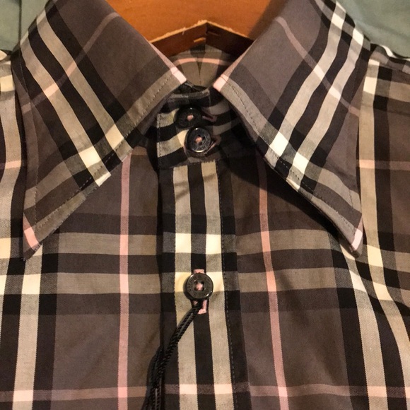 Authentic Burberry Dark Gray, pink plaid Shirt - Picture 3 of 8